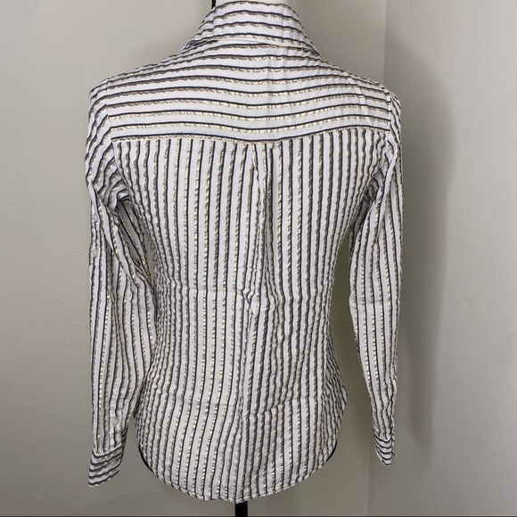 Express The Portofino Shirt Gold White Blue Striped Women's Sz Slim Small - Picture 5 of 9
